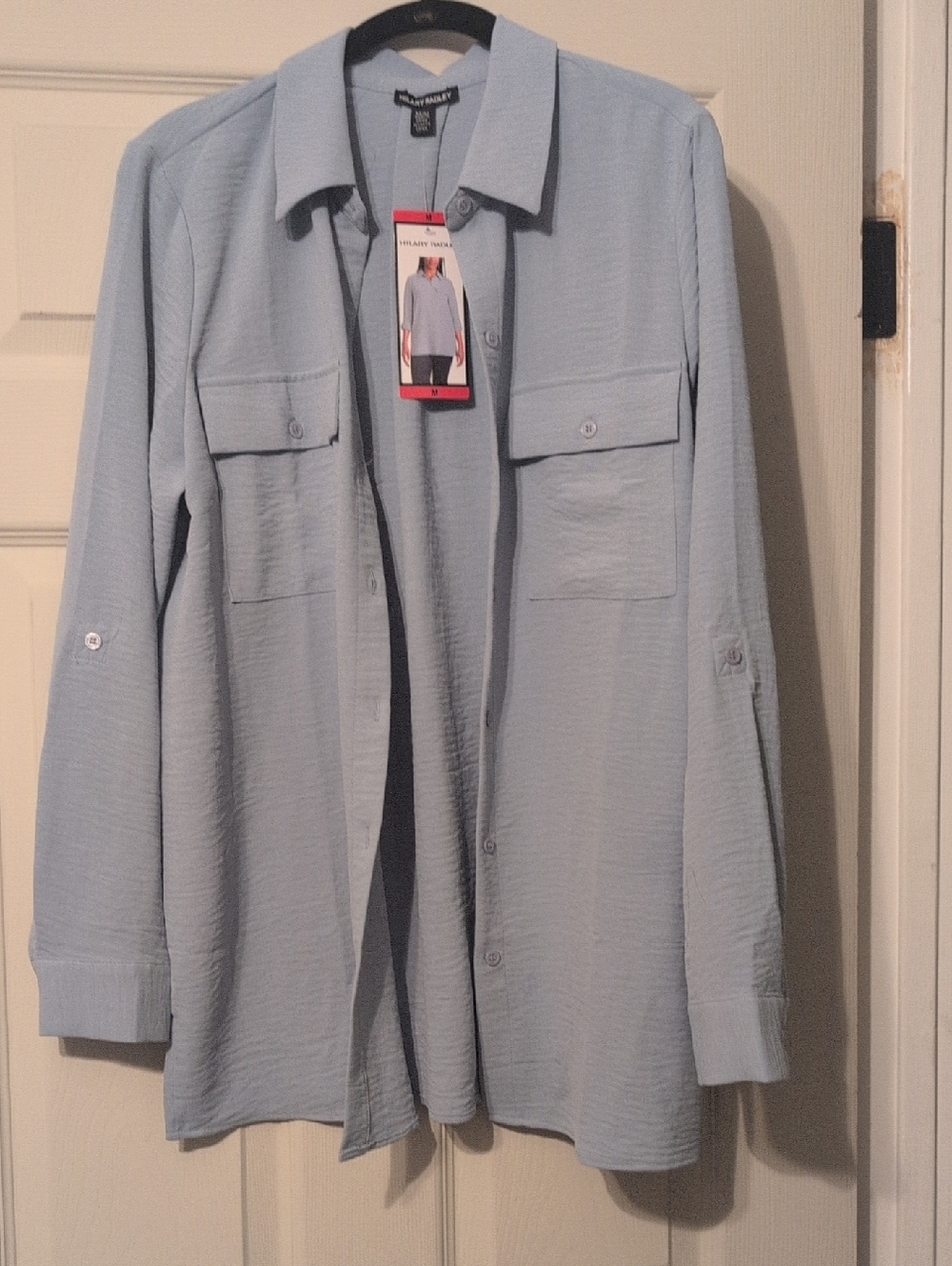 Hilary Radley Pale Blue Button-Front Shirt Size M